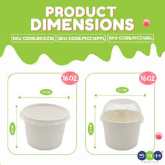 White Paper Ice Cream Cups with Lid 4 OZ to 16 OZ - SNH Packing
