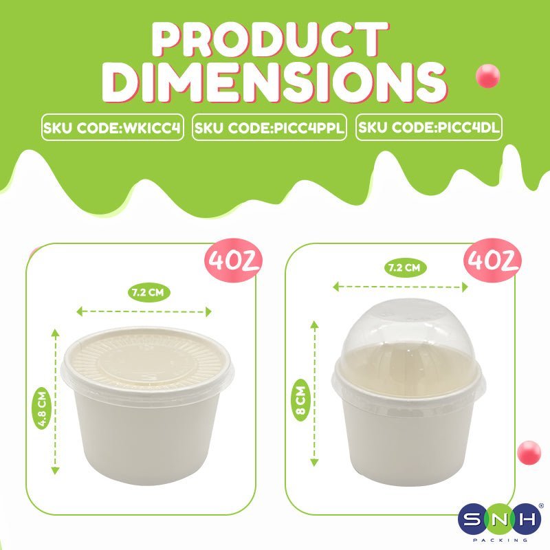 White Paper Ice Cream Cups with Lid 4 OZ to 16 OZ - SNH Packing