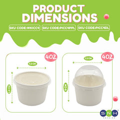 White Paper Ice Cream Cups with Lid 4 OZ to 16 OZ - SNH Packing