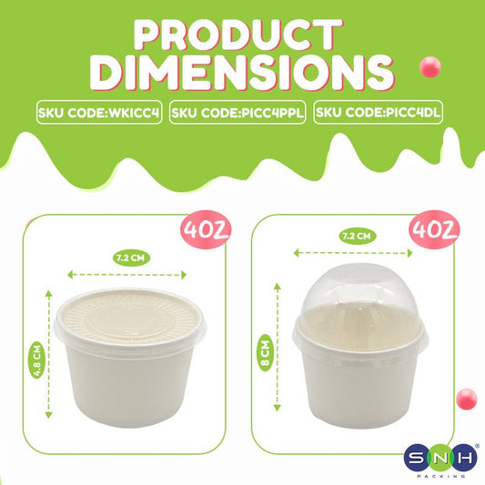White Paper Ice Cream Cups with Lid 4 OZ to 16 OZ - SNH Packing