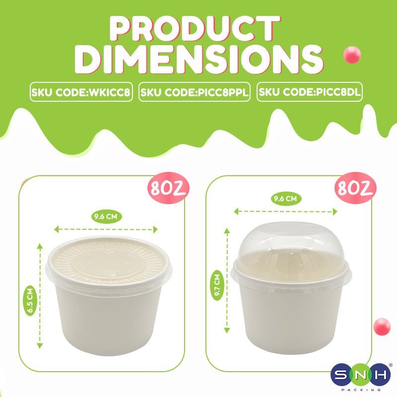 White Paper Ice Cream Cups with Lid 4 OZ to 16 OZ - SNH Packing