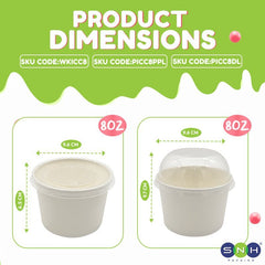 White Paper Ice Cream Cups with Lid 4 OZ to 16 OZ - SNH Packing