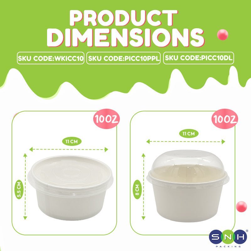 White Paper Ice Cream Cups with Lid 4 OZ to 16 OZ - SNH Packing