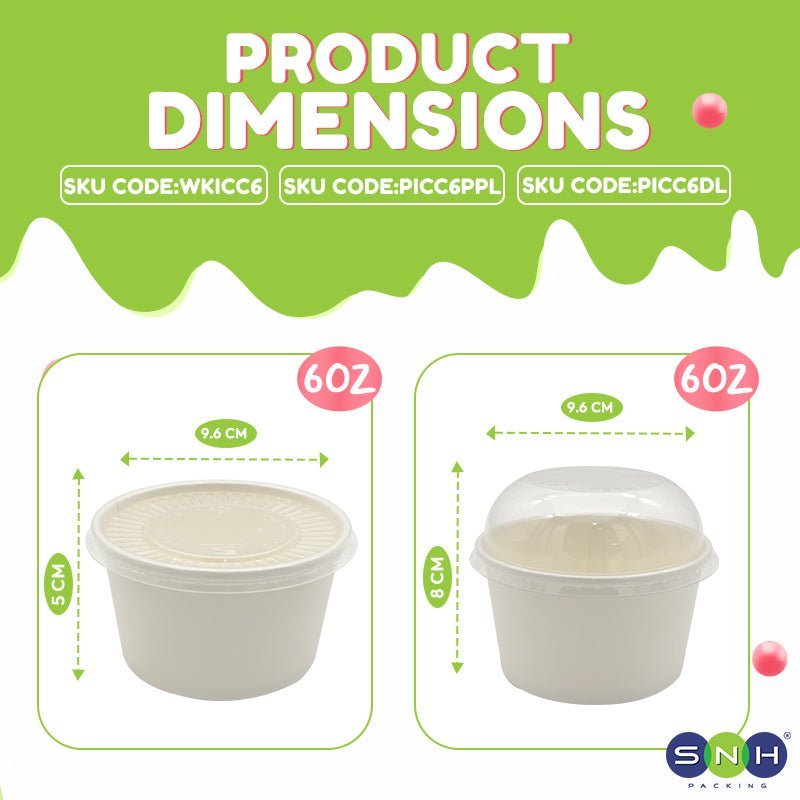 White Paper Ice Cream Cups with Lid 4 OZ to 16 OZ - SNH Packing