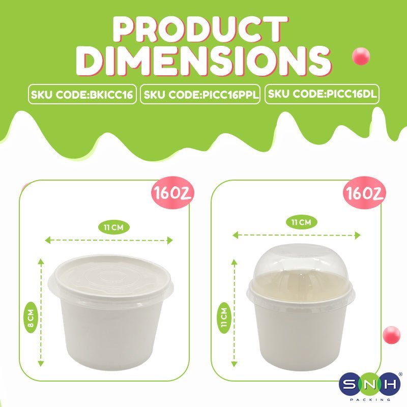 White Paper Ice Cream Cups with Lid 4 OZ to 16 OZ - SNH Packing