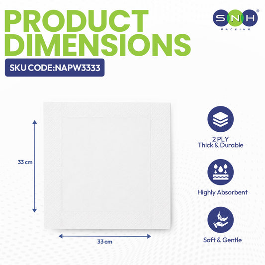 SNH white cocktail paper napkin 2ply 33x33 disposable napkin UAE