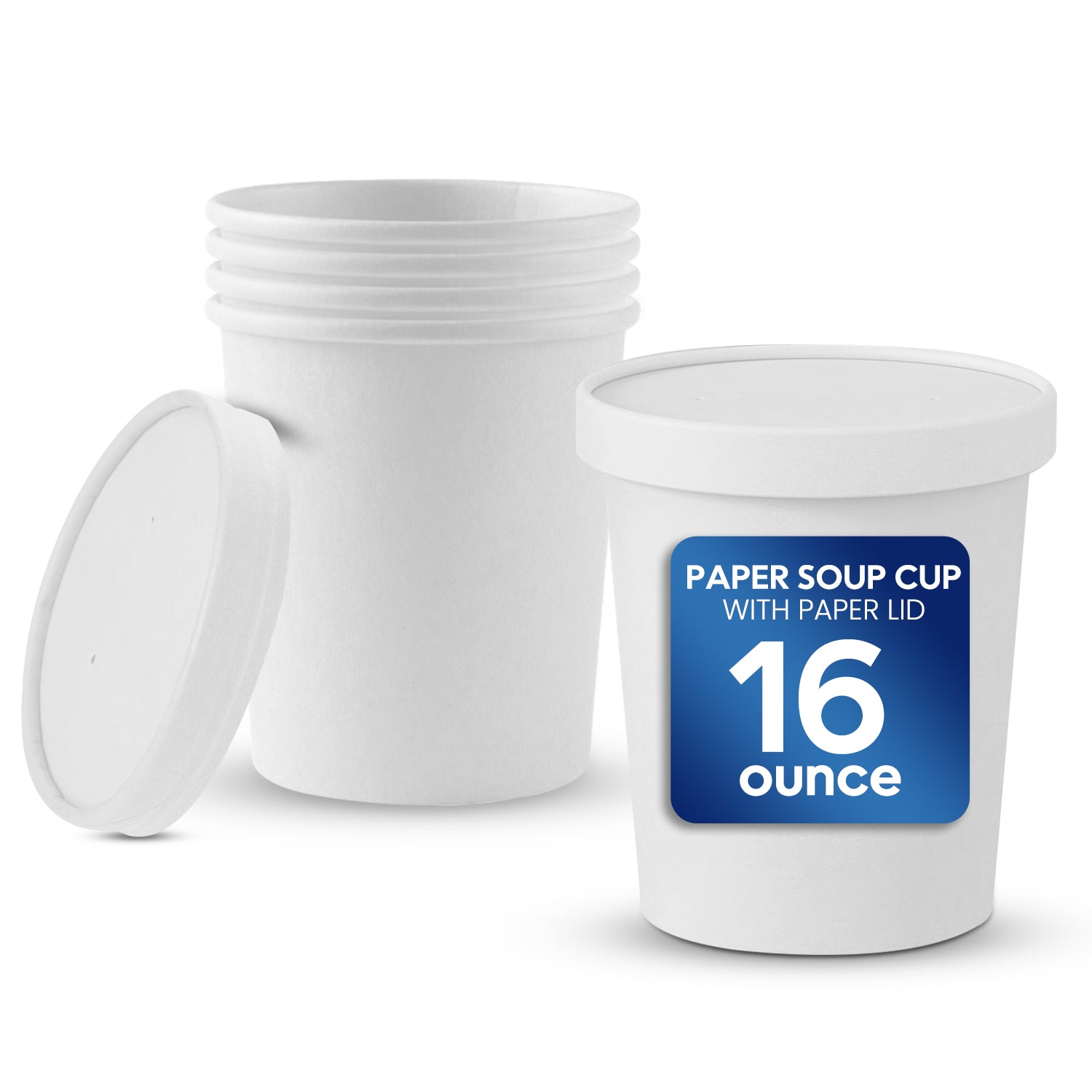 16-ounce paper soup cups with lids on a white background