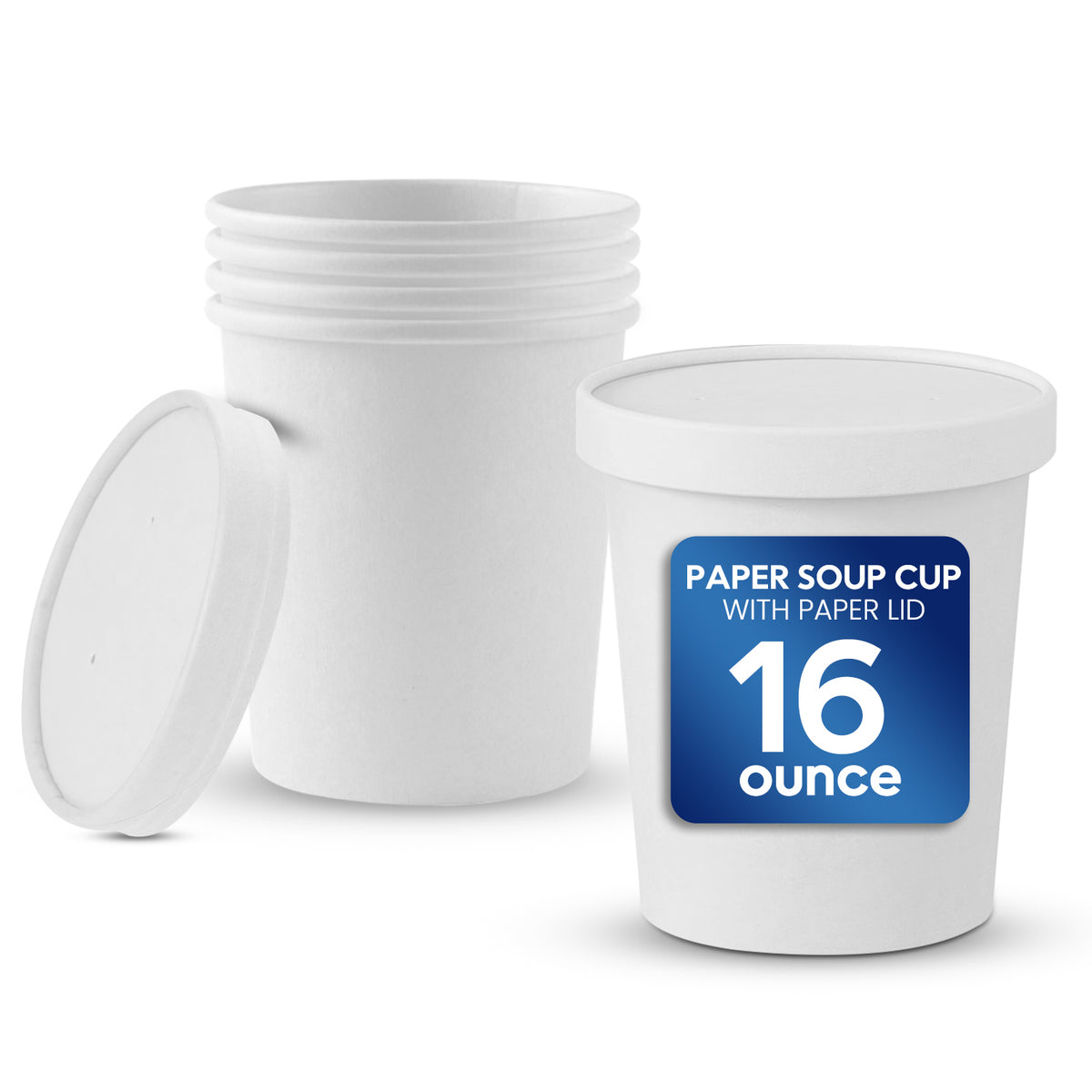 16-ounce paper soup cups with lids on a white background