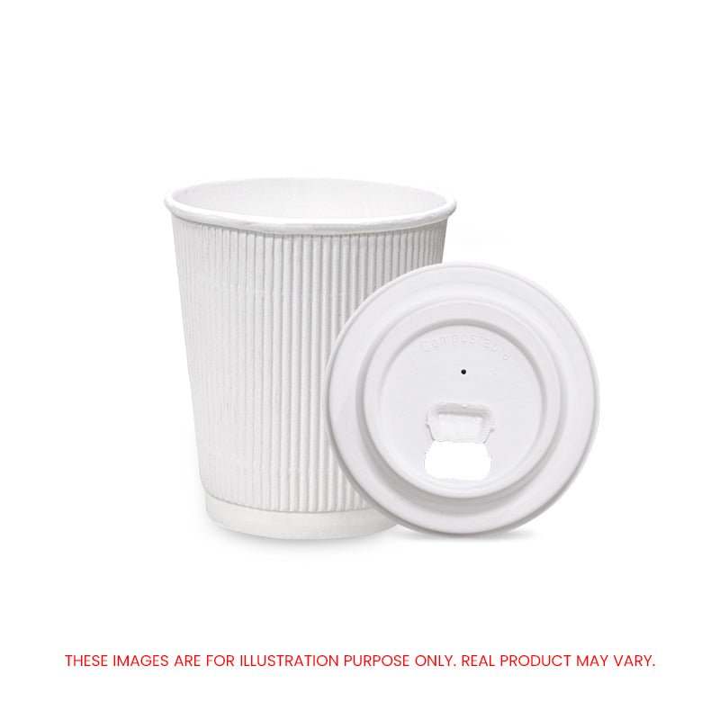 White Ripple Wall Paper Cup with Bagasse Lid - SNH Packing