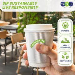 White Ripple Wall Paper Cup with Bagasse Lid - SNH Packing