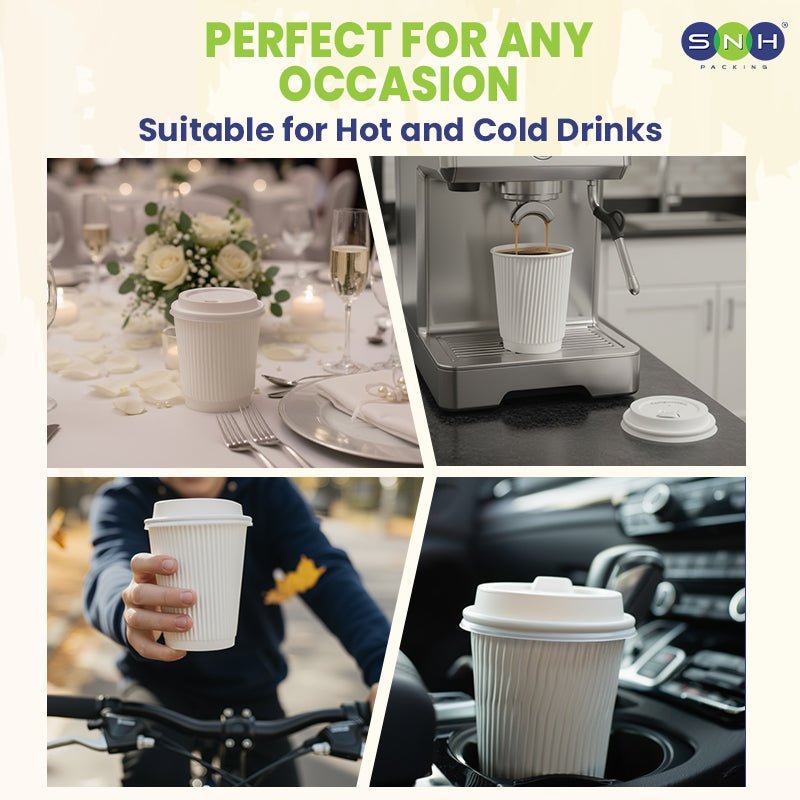 White Ripple Wall Paper Cup with Bagasse Lid - SNH Packing