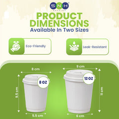 White Ripple Wall Paper Cup with Bagasse Lid - SNH Packing