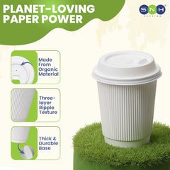 White Ripple Wall Paper Cup with Bagasse Lid - SNH Packing