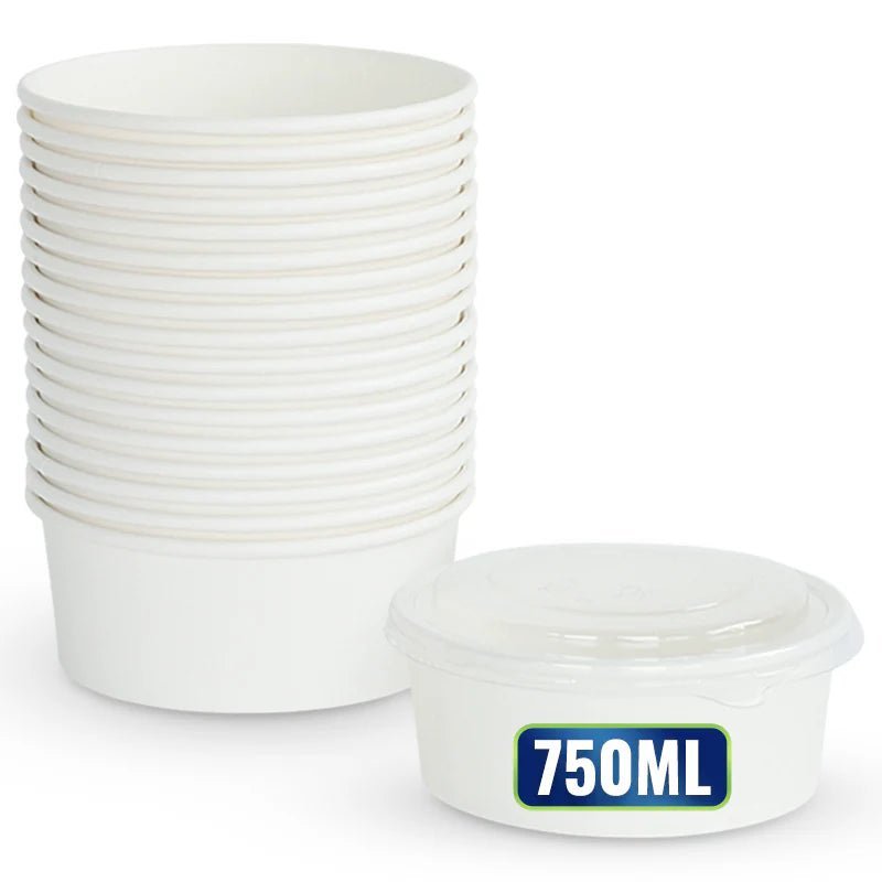 White Round Salad Bowls with Lids 500ML to 1300ML - SNH Packing