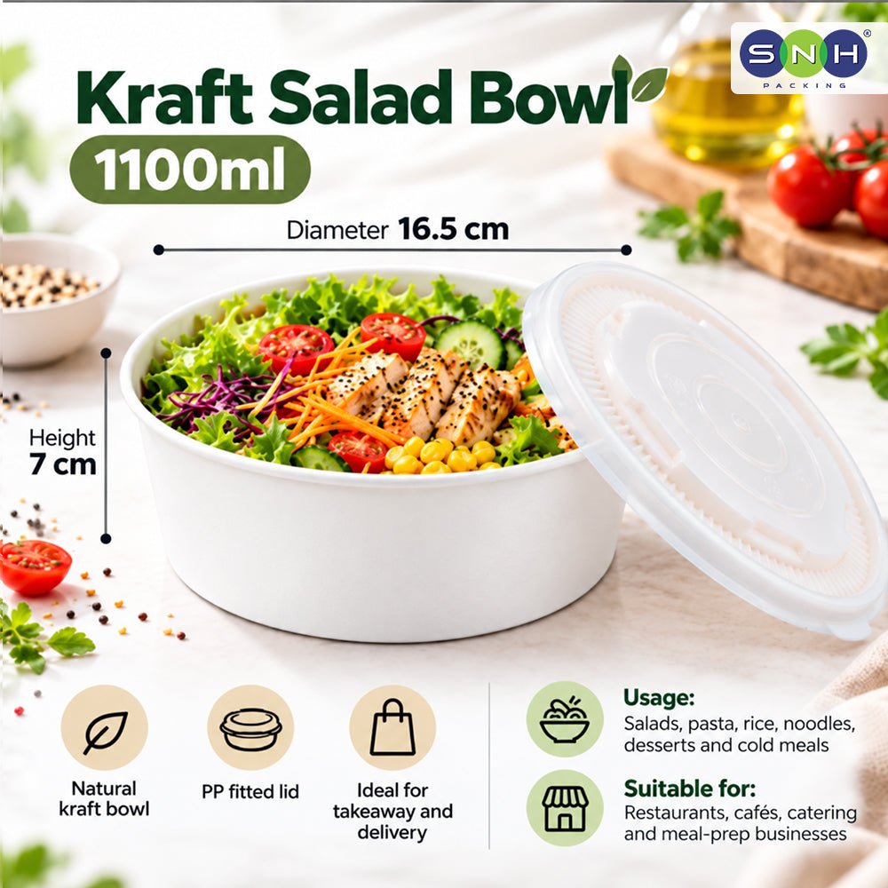 White Round Salad Bowls with Lids 500ML to 1300ML - SNH Packing