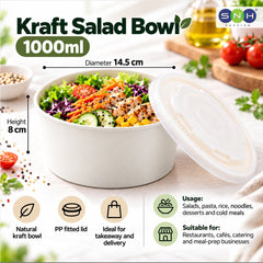 White Round Salad Bowls with Lids 500ML to 1300ML - SNH Packing