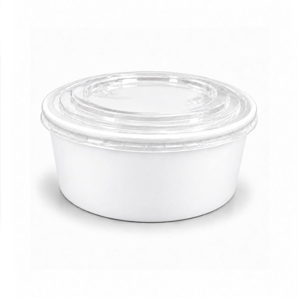 White Round Salad Bowls with Lids 500ML to 1300ML - SNH Packing