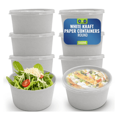 White Round Salad Bowls with Lids 500ML to 1300ML - SNH Packing