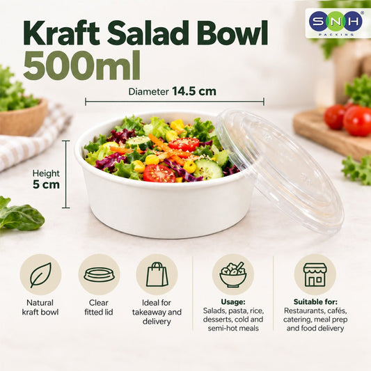 White Round Salad Bowls with Lids 500ML to 1300ML - SNH Packing
