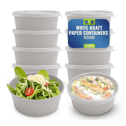 White Round Salad Bowls with Lids 500ML to 1300ML - SNH Packing