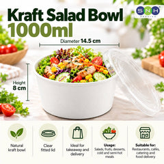 White Round Salad Bowls with Lids 500ML to 1300ML - SNH Packing