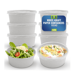 White Round Salad Bowls with Lids 500ML to 1300ML - SNH Packing