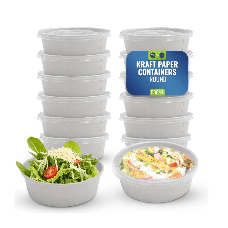 White Round Salad Bowls with Lids | Food Packaging - SNH Packing