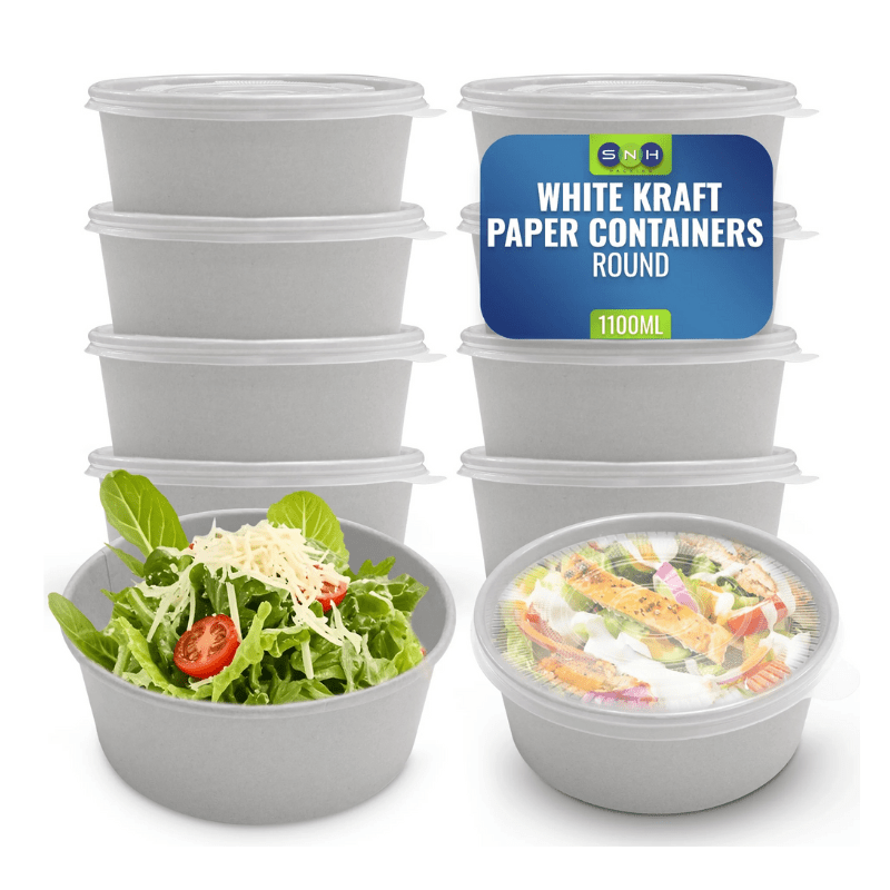 White Round Salad Bowls with Lids | Food Packaging - SNH Packing