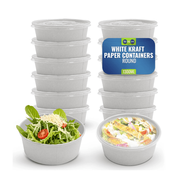 White Round Salad Bowls with Lids | Food Packaging - SNH Packing