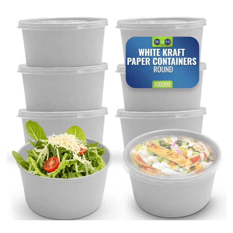 White Round Salad Bowls with Lids | Food Packaging - SNH Packing