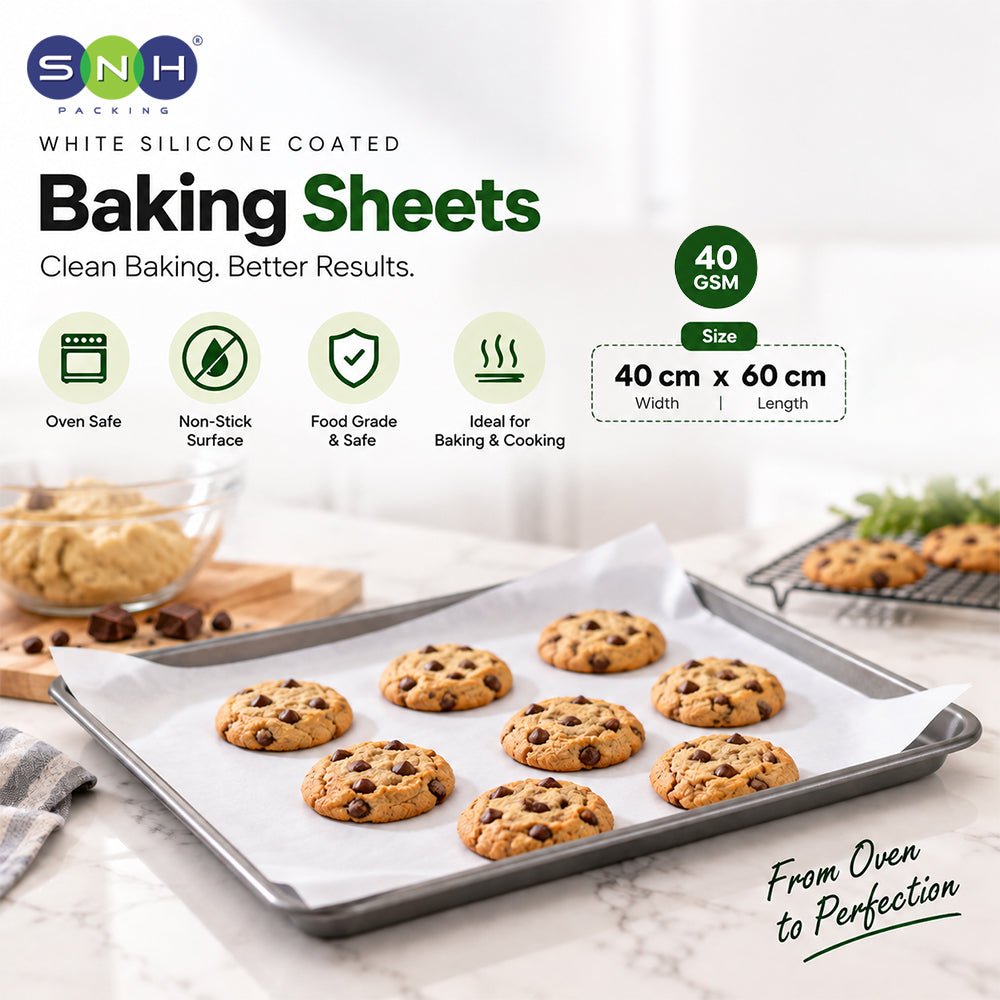 White Silicone Coated Baking Sheets 40x60cm 40 GSM 500 Sheets - SNH Packing