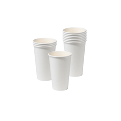 White paper cups stacked on a white background