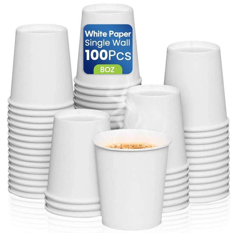 White Single Wall Paper Cups 4oz to 16oz Disposable Beverage Cups - SNH Packing
