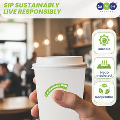 White Single Wall Paper Cups with Bagasse Lids 8oz 12oz - SNH Packing
