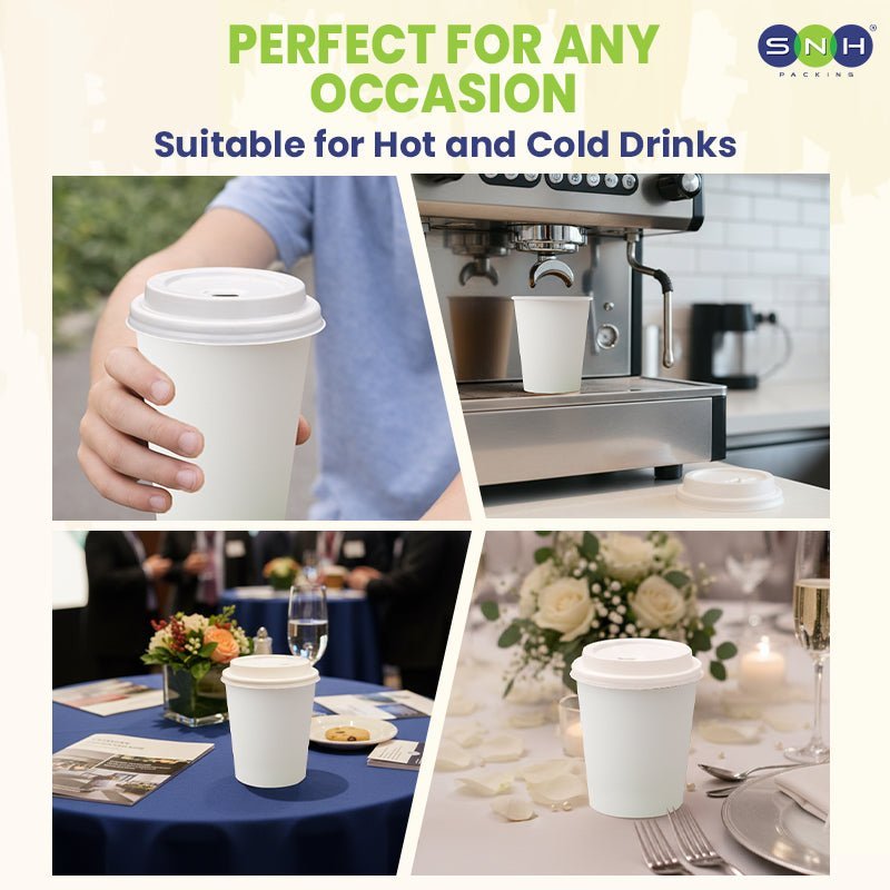 White Single Wall Paper Cups with Bagasse Lids 8oz 12oz - SNH Packing