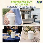White Single Wall Paper Cups with Bagasse Lids 8oz 12oz - SNH Packing
