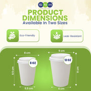 White Single Wall Paper Cups with Bagasse Lids 8oz 12oz - SNH Packing