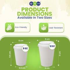 White Single Wall Paper Cups with Bagasse Lids 8oz 12oz - SNH Packing