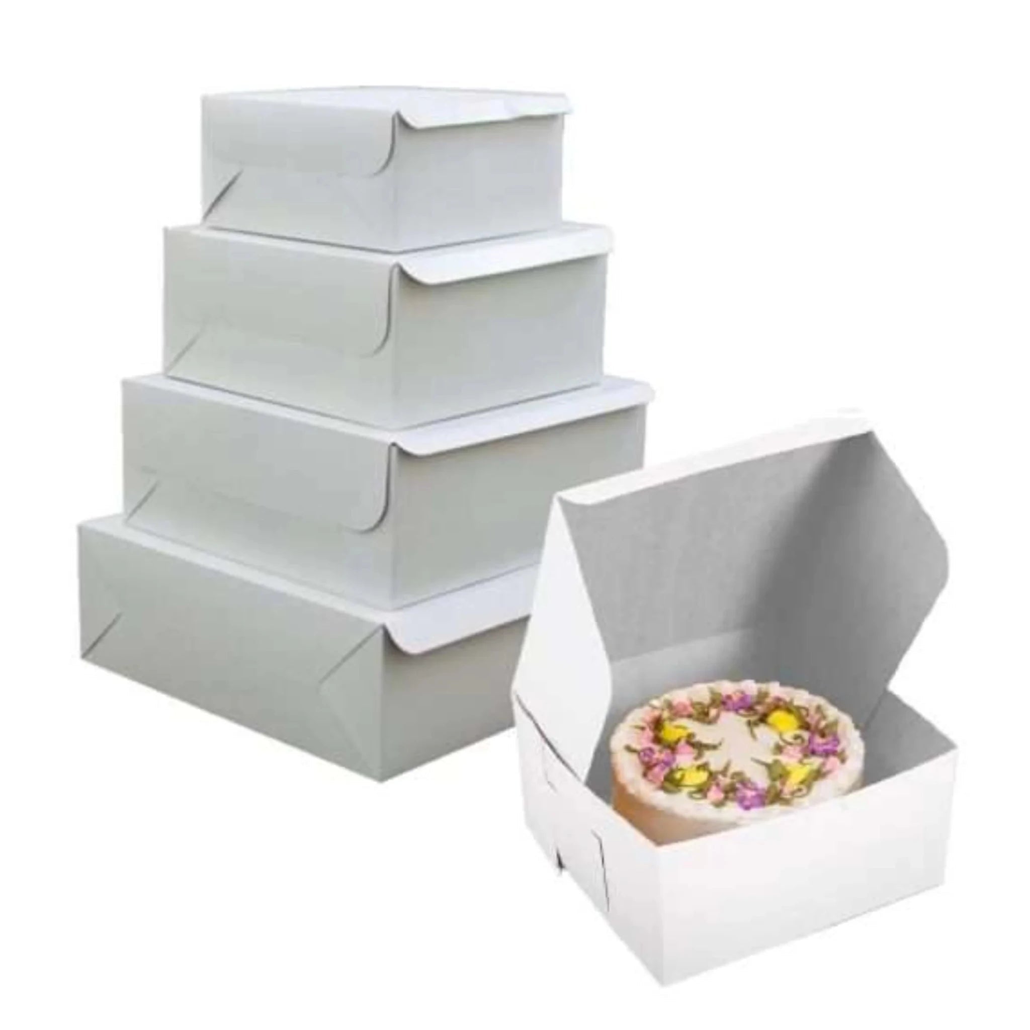 White Square Cake Boxes 15x15cm to 35x35cm Bakery Packaging - SNH Packing