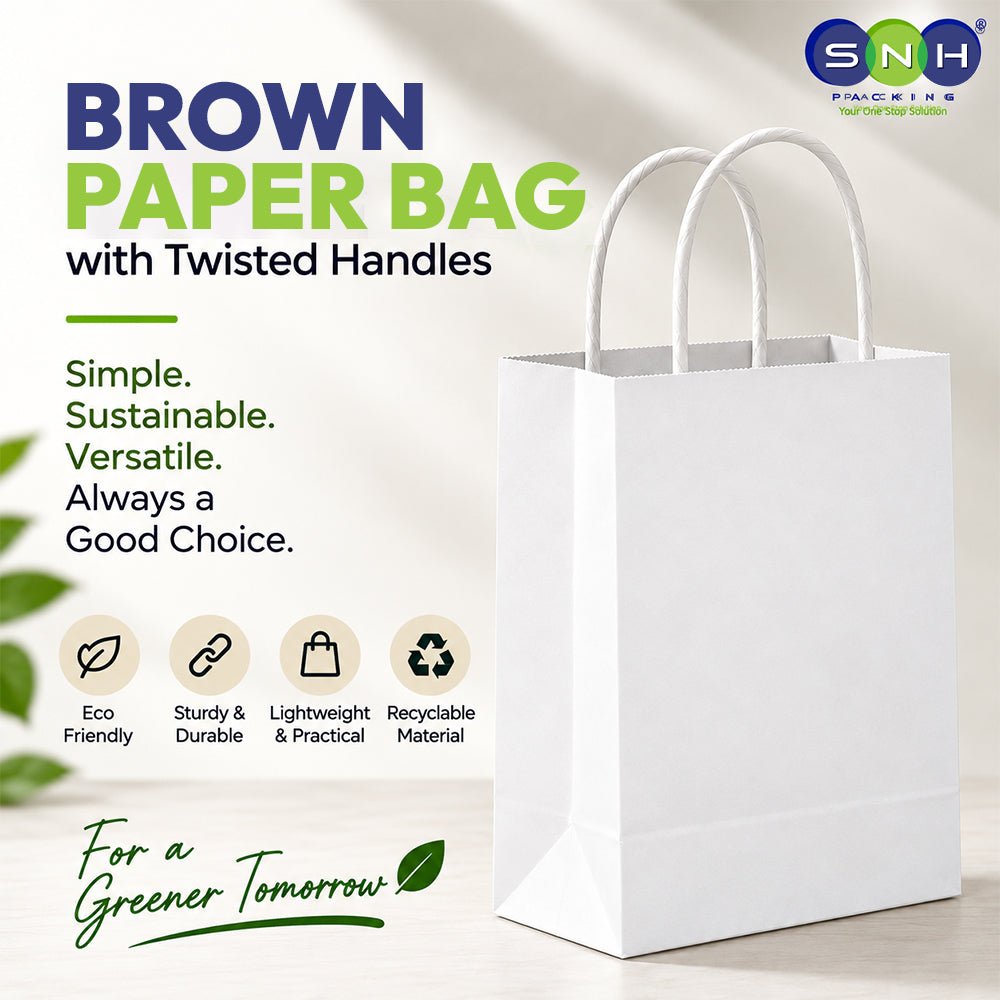 White Twisted Handle Paper Bag Shopping Takeaway - SNH Packing