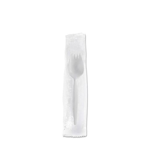White Wrapped Sporks Heavy Duty Disposable Plastic Cutlery - SNH Packing