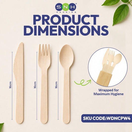 Wooden Cutlery Pack 4 in 1 Spoon Fork Knife Napkin - SNH Packing