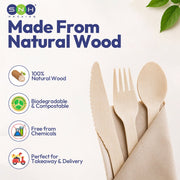 Wooden Cutlery Pack 4 in 1 Spoon Fork Knife Napkin - SNH Packing