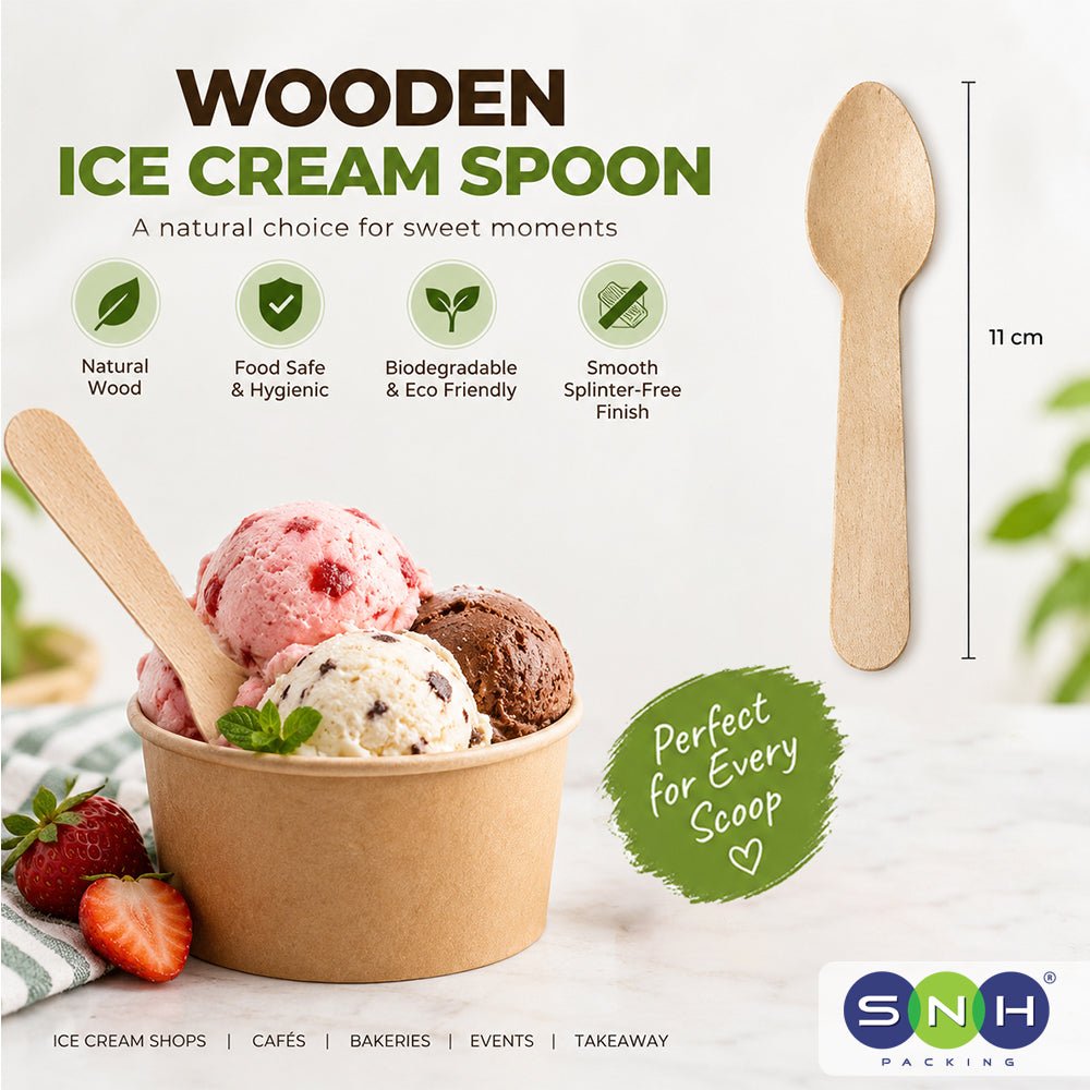Wooden Ice Cream Spoon 11cm 100 Pieces Unwrapped - SNH Packing