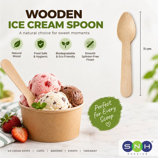 Wooden Ice Cream Spoon 11CM 10,000 Pieces Bulk Disposable Dessert Spoon - SNH Packing