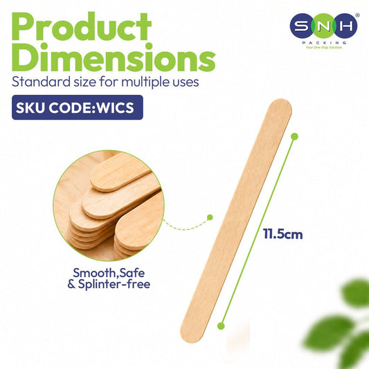 Wooden Ice Cream Sticks 11.5cm 50 Pieces Natural Wood - SNH Packing