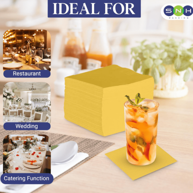 Yellow Cocktail Paper Napkins – 2 - Ply | 50 PCS PKT - SNH Packing