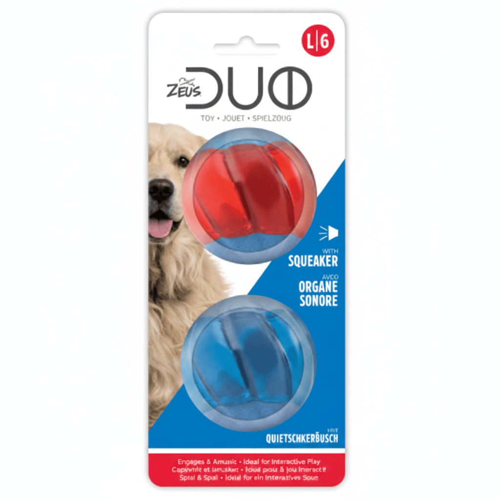 Zeus Duo Ball with Squeaker 2pk, 6.3 cm - SNH Packing