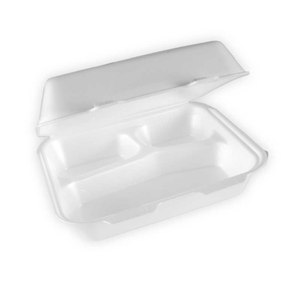 Disposable Foam Lunch Box 3 Compartment 25 Pieces